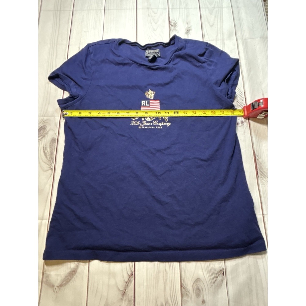Polo Jeans Company Ralph Lauren Women's Navy Tshirt Fitted XL 100% Cotton Flag - Picture 3 of 5